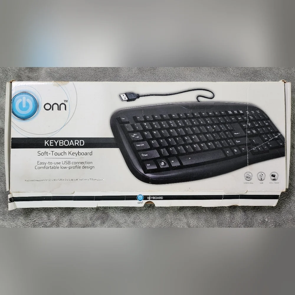 Onn USB Connect Keyboard Soft Touch Wired Color Black PC Computer Laptop Desktop